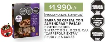 Carrefour Barra de cereal con almendras y pasas/ frutos secos oferta