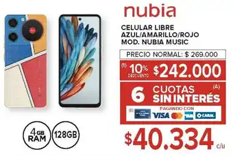 Carrefour Nubia celular libre azul/amarillo/rojo oferta