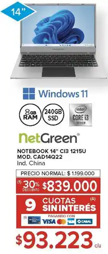 Carrefour Netgreen notebook 14" oferta