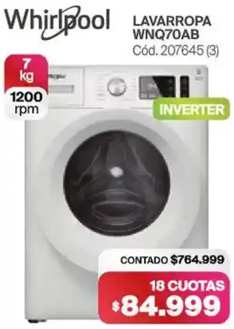 Naldo Lombardi Whirlpool lavarropa WNQ70AB oferta