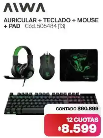 Naldo Lombardi Aiwa auricular + teclado + mouse + pad oferta