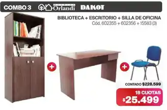 Naldo Lombardi Combo 3 orlandi dakot biblioteca + escritorio + silla de oficina oferta