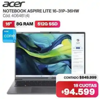 Naldo Lombardi Acer notebook aspire lite 16-31P-36HW oferta