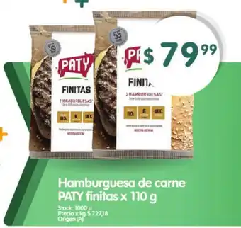 Supermercados Buenos Días Hamburguesa de Carne Paty Finitas x 110 g oferta