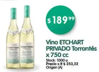 Supermercados Buenos Días Vino Etchart Privado Torrontés x 750 cc oferta