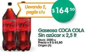 Supermercados Buenos Días Gaseosa Coca Cola Sin Azúcar x 2.5 lt oferta