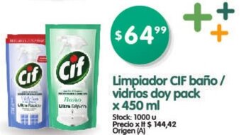 Supermercados Buenos Días Limpiador CIF Baño / Vidrios Doy Pack x 450 ml oferta