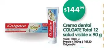 Supermercados Buenos Días Crema Dental Colgate Total 12 Salud Visible x 90 g oferta