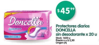 Supermercados Buenos Días Protectores Diarios Doncella Sin Desodorante x 20 u oferta