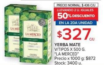 Carrefour La Merced Yerba Mate V/Tipos x 500 g oferta