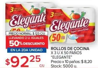 Carrefour Elegante Rollos de Cocina x 3 u x 50 Paños oferta