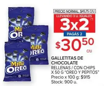Carrefour Oreo y Pepitos Galletitas de Chocolate Rellenas/Con Chips x 50 g oferta