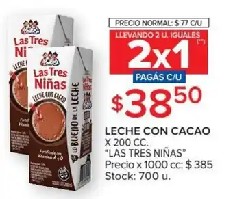 Carrefour Las Tres Niñas Leche Con Cacao x 200 cc oferta
