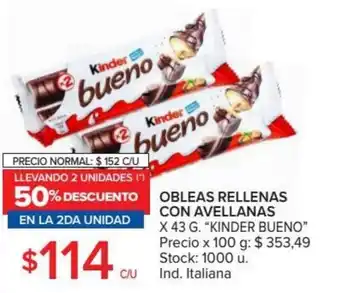 Carrefour Kinder Bueno Obleas Rellenas con Avellanas x 43 g oferta