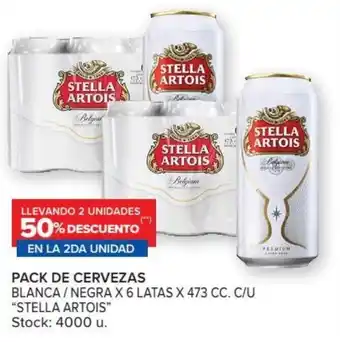 Llevando 2 Unidades 50% Descuento En La 2da Unidad Stella Artois Pack de Cervezas Blanca/Negra x 6 Latas x 473 cc.