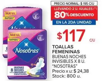 Carrefour Nosotras Toallas Femeninas Buenas Noches Invisibles x 8 U. oferta