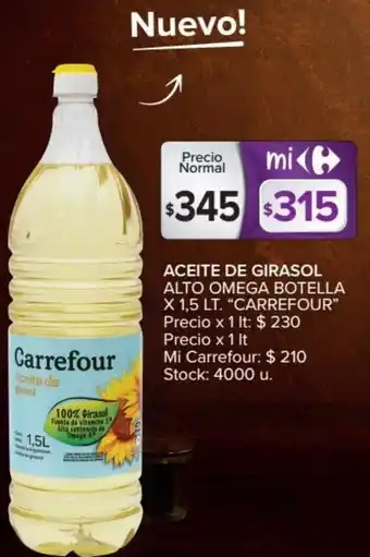 Carrefour Carrefour Aceite de Girasol Alto Omega Botella x 1.5 Lt oferta