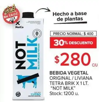 Carrefour Not Milk Bebida Vegetal Original/Liviana Tetra Brik x 1 Lt. oferta
