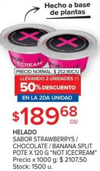 Carrefour Not Icecream Helado Sabor Strawberrys/Chocolate/Banana Split Pote x 120 g oferta