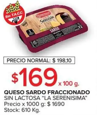 Carrefour La Serenisima Queso Sardo Fraccionado Sin Lactosa x 100 g oferta