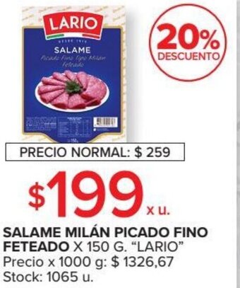 Carrefour Lario Salame Milán Picado Fino Feteado x 150 g oferta