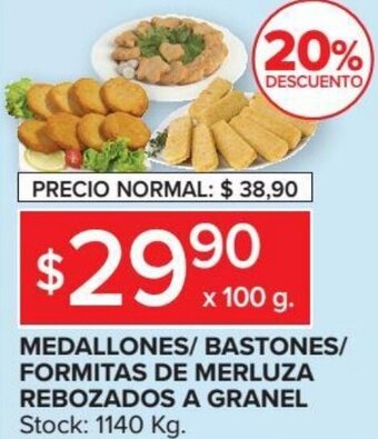 Carrefour Medallones/Bastones/Formitas de Merluza Rebozados a Granel x 100 g oferta