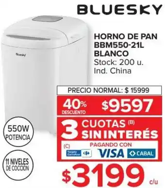 Carrefour Bluesky Horno de Pan BBM550-21L Blanco 3 Cuotas Sin Interés oferta