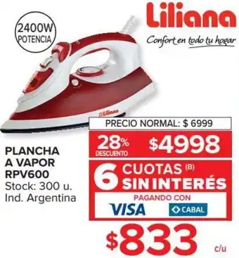 Carrefour Liliana Plancha A Vapor RPV600 6 Cuotas Sin Interés oferta