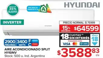 Carrefour Hyundai Aire Acondicionado Split HY6INV 18 Cuotas Sin Interés oferta