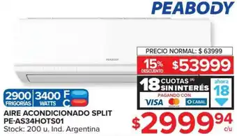 Carrefour Peabody Aire Acondicionado Split PE-AS34HOTS01 18 Cuotas Sin Interés oferta
