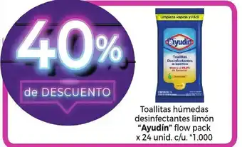La Anonima "Ayudin" Toallitas húmedas desinfectantes limón flow pack x 24 unid. c/u oferta