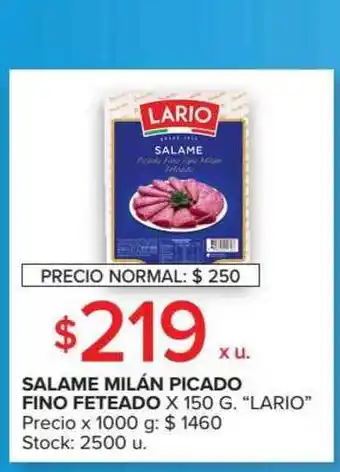 Carrefour Market Lario Salame Milón Picado Fino Feteado x 150g oferta