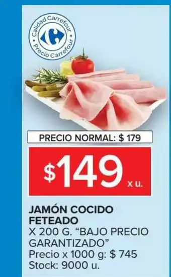 Carrefour Market "Bajo Precio" Jamón Cocido Feteado x 200g oferta