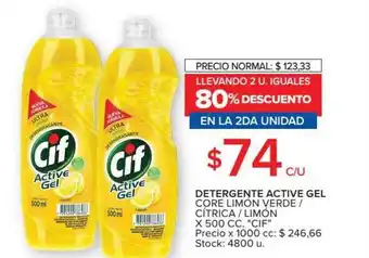 Carrefour Market "Cif" Detergente Active Gel Core Limón Verde - Cítrica - Limón x 500cc oferta