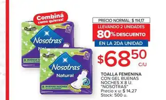 Carrefour Market "Nosotras" Toalla Femenina Con Gel Buenas Noches x 8u. oferta