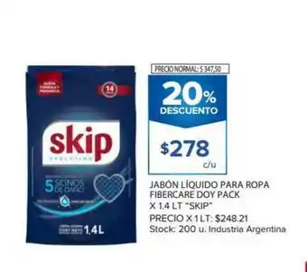 Carrefour Market "Skip" Jabón Liquido Para Ropa Fibercare Doy Pack x 1.4lt oferta