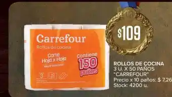 Carrefour Carrefour Rollos De Cocina 3u x 50 Paños oferta