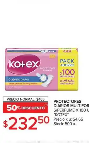 Carrefour Market "Kotex" Protectores Diarios Multifor S/Perfume X 100 u oferta