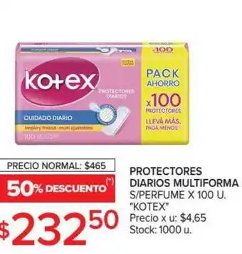 Carrefour Kotex Protectores Diarios Multiforma S Perfume x 100u oferta