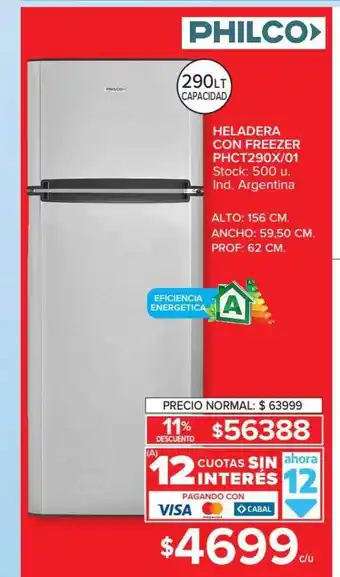 Carrefour Philco Heladera Con Freezer Phct290 x / 01 oferta
