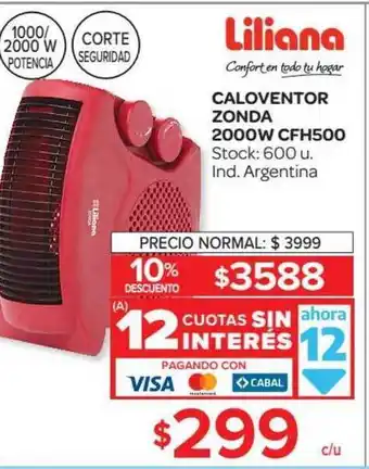 Carrefour Liliana Caloventor Zonda 2000w Cfh500 oferta