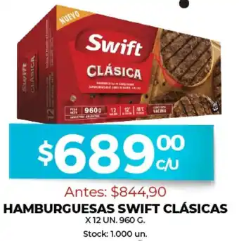 Supermercados Tadicor Hamburguesas Swift Clásicas x 12 Un. 960 g oferta