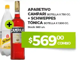 Supermercados Tadicor Aparetivo Campari Botella x 750 cc + Schweppes Tónica Botella x 1,500 cc oferta
