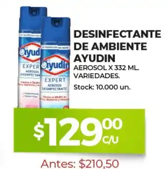 Supermercados Tadicor Desinfectante De Ambiente Ayudin Aerosol x 332 ml. Variedades oferta