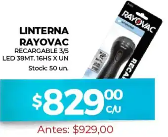 Supermercados Tadicor Linterna Rayovac Recargable 3/5 LED 38mt. 16hs x Un oferta