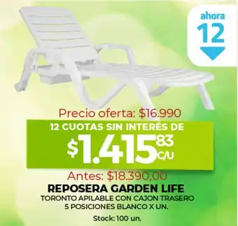 Supermercados Tadicor Reposera Garden Life Toronto Apilable Con Cajon Trasero 5 Posiciones Blanco x Un. 12 Cuotas Sin Interés de oferta