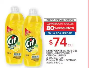 Carrefour Cif Detergente Active Gel Core Limón Verde / Cítrica / Limón x 500cc oferta