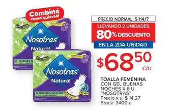 Carrefour Nosotras Toalla Femenina Con Gel Buenas Noches x 8u oferta
