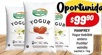 Almacor Manfrey Yogur Bebible Entero Frutilla/Vainilla Sachet x 1 Kg oferta