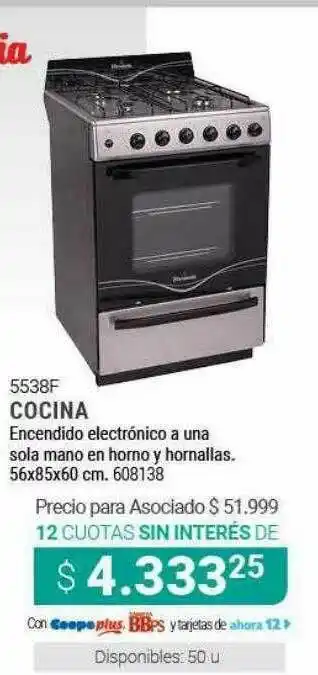 Cooperativa Obrera Cocina Encedido Electrónico A Una Sola Mano En Horno Y Hornallas oferta